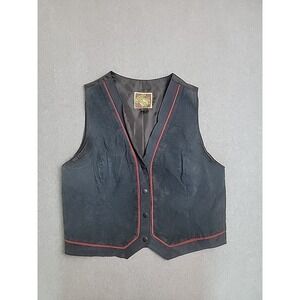 Learsi Leather Vest Mens Medium Gray Red Trim Snap Front Biker Western Waistcoat